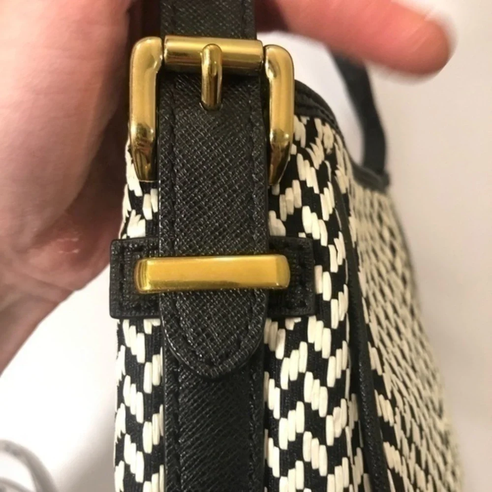 J. Crew black white wicker hobo bag new